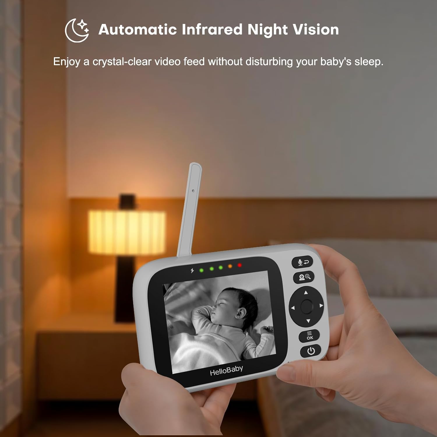 Hello Baby Baby Monitor No WiFi, Video Baby Monitors with Camera and Audio,3.2'' IPS Screen, Remote Pan-Tilt-Zoom Baby Camera Monitor,Plug&Play,Night Vision,1000ft Range,2-Way Talk, ECO Mode,Temperature — Photograph 2 of 8
