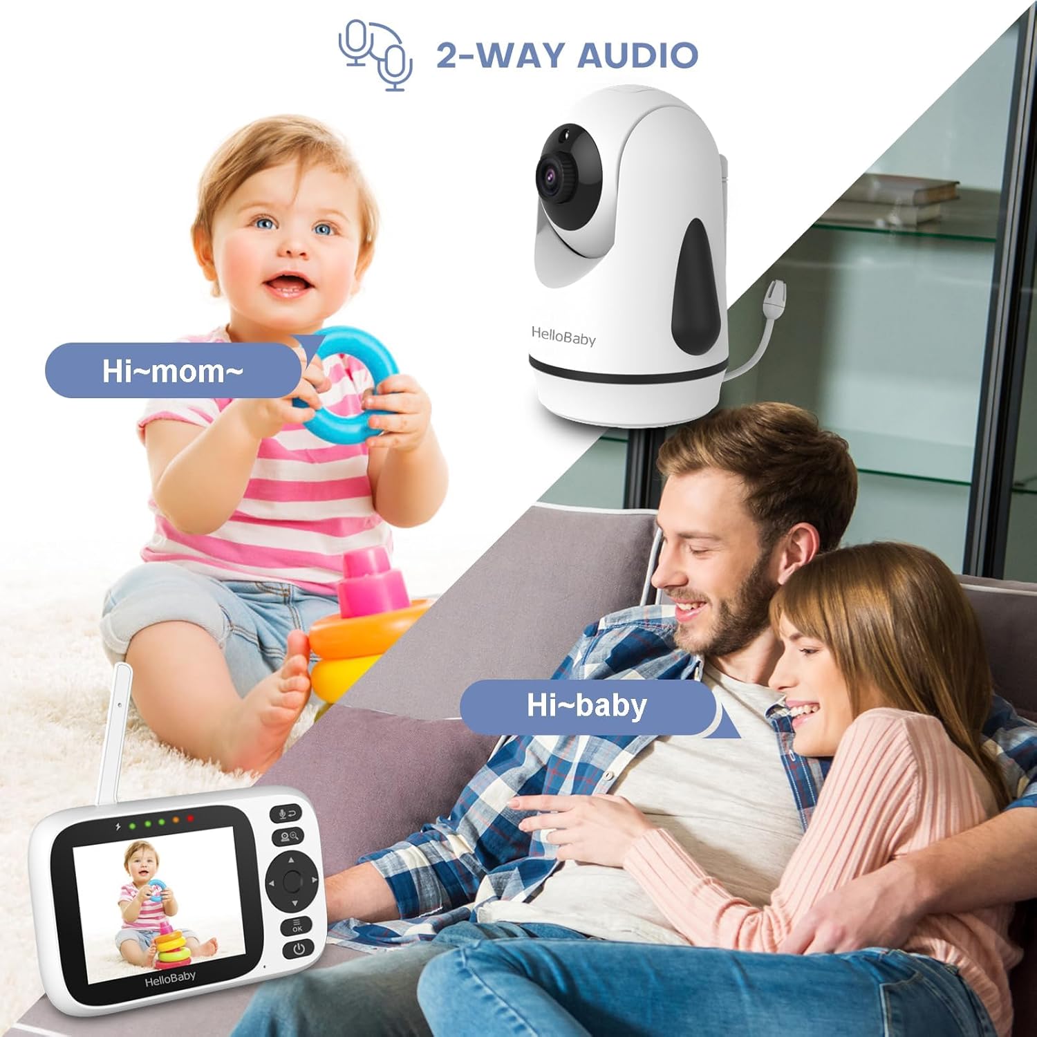 Hello Baby Baby Monitor No WiFi, Video Baby Monitors with Camera and Audio,3.2'' IPS Screen, Remote Pan-Tilt-Zoom Baby Camera Monitor,Plug&Play,Night Vision,1000ft Range,2-Way Talk, ECO Mode,Temperature — Photograph 3 of 8
