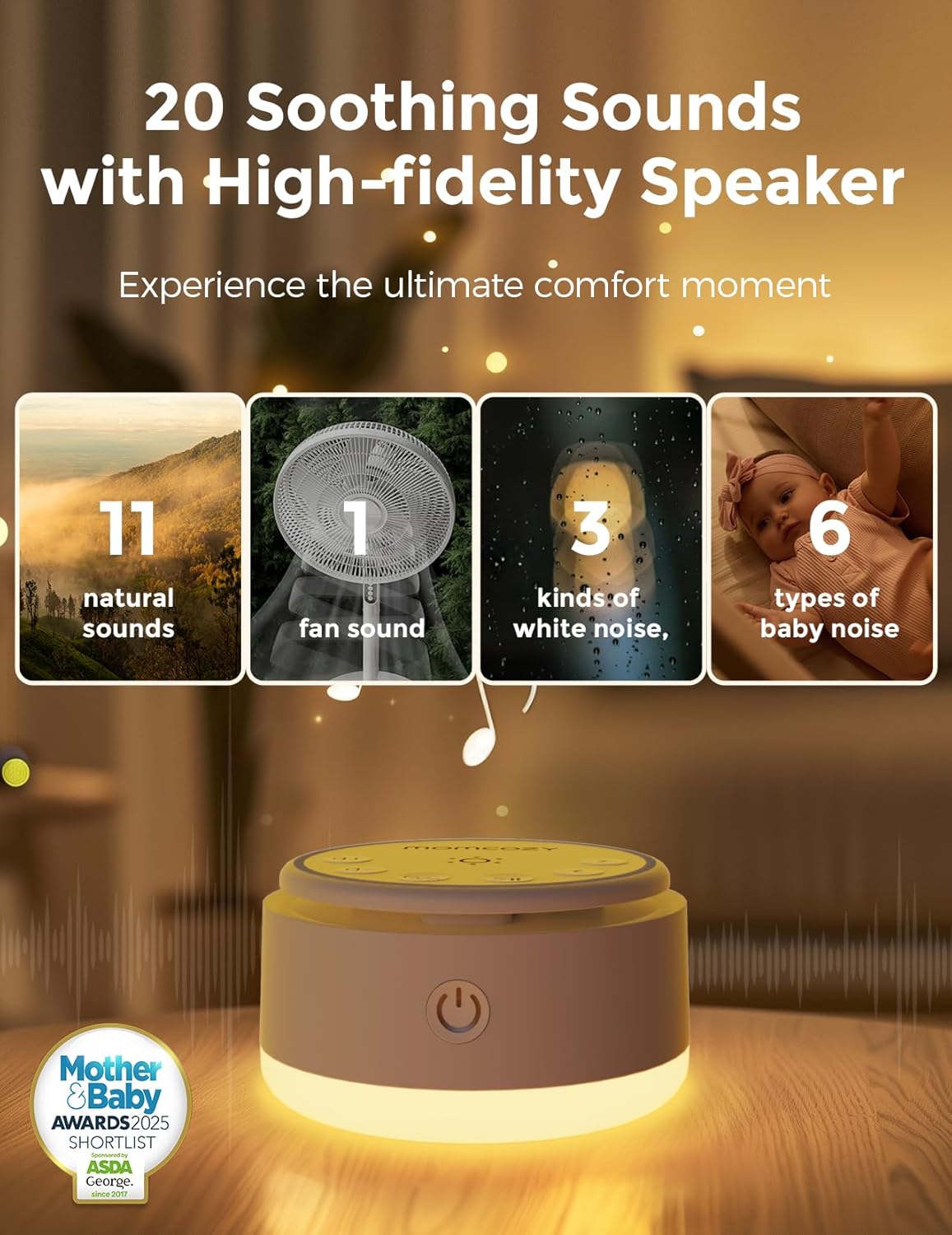 Momcozy Sound Machine for Baby 20 Soothing Sounds & Touch Warm Light Portable White Noise for Kids & Adults for Sleeping Timer and Memory — Photograph 2 of 8