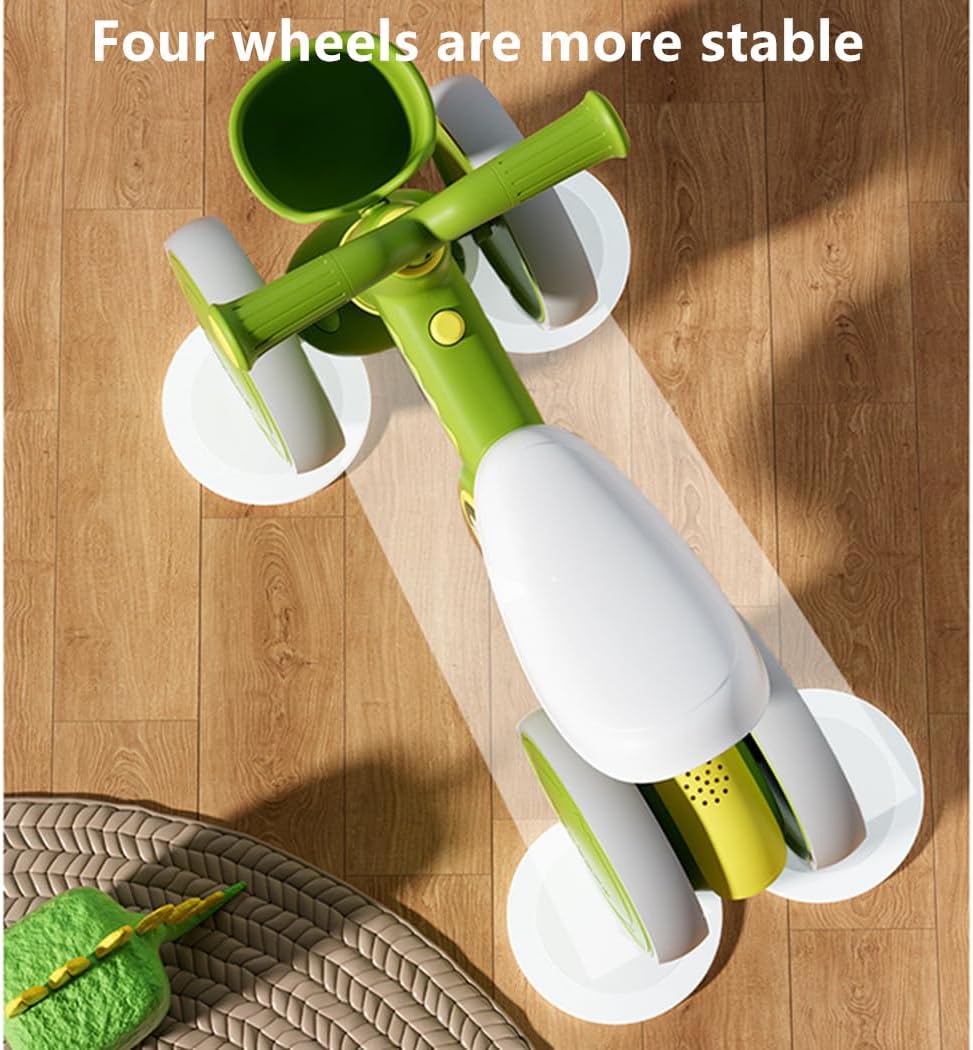 Baby Balance Bike, Toddler Balance Car Indoors and Outdoors for 12-36 Months, First Bicycle without Pedal Four Wheels with Music and Lights, First Ride on Toys First Birthday Gift (Green) — Photograph 4 of 8