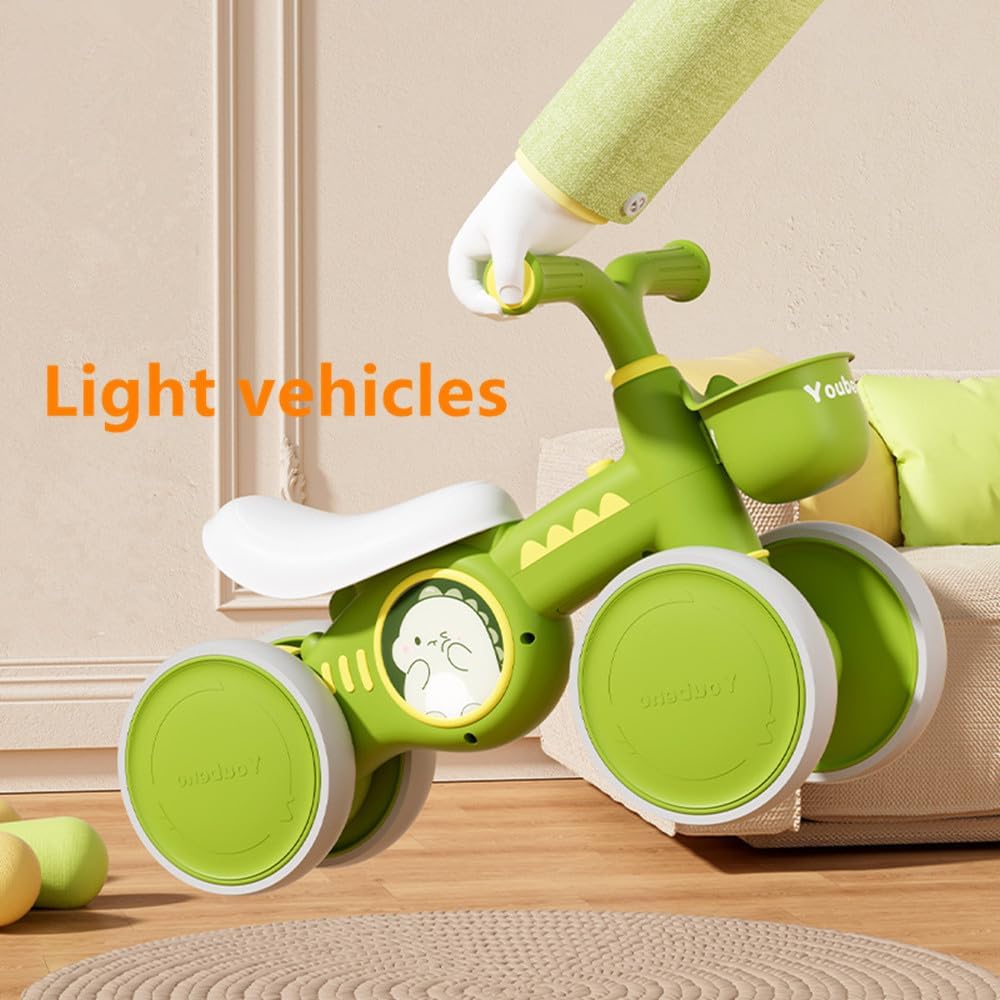 Baby Balance Bike, Toddler Balance Car Indoors and Outdoors for 12-36 Months, First Bicycle without Pedal Four Wheels with Music and Lights, First Ride on Toys First Birthday Gift (Green) — Photograph 6 of 8