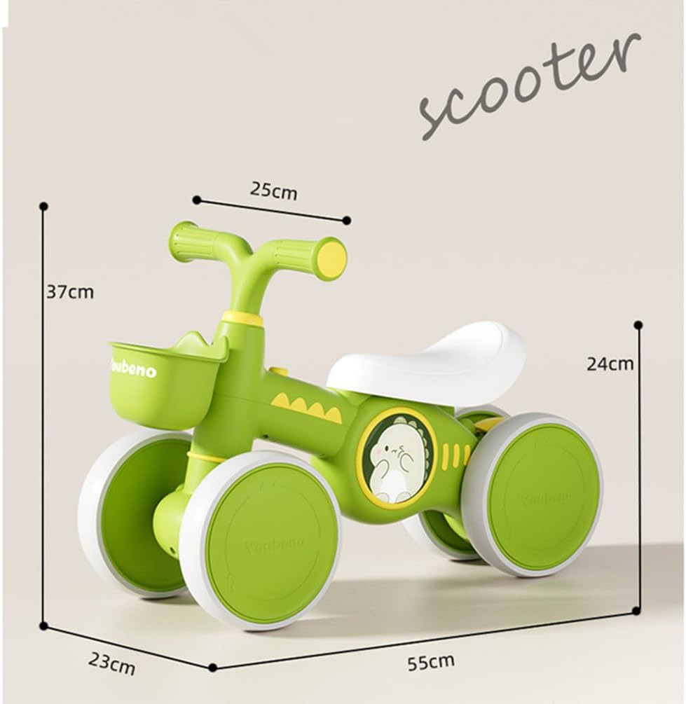 Baby Balance Bike, Toddler Balance Car Indoors and Outdoors for 12-36 Months, First Bicycle without Pedal Four Wheels with Music and Lights, First Ride on Toys First Birthday Gift (Green) — Photograph 8 of 8
