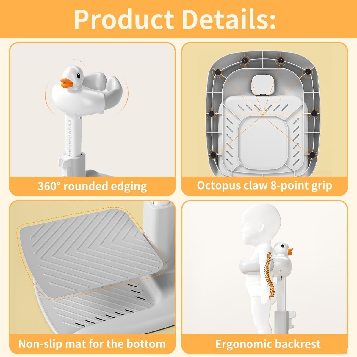 Fohome Baby Shower Stand Support,Adjustable Bath Stand with Anti-Slip Base,Baby Bath Helper,Smart Water Flow Hug Tower Bath Support, Huggable Duck Bath Support for Infants & Toddlers — Photograph 2 of 7