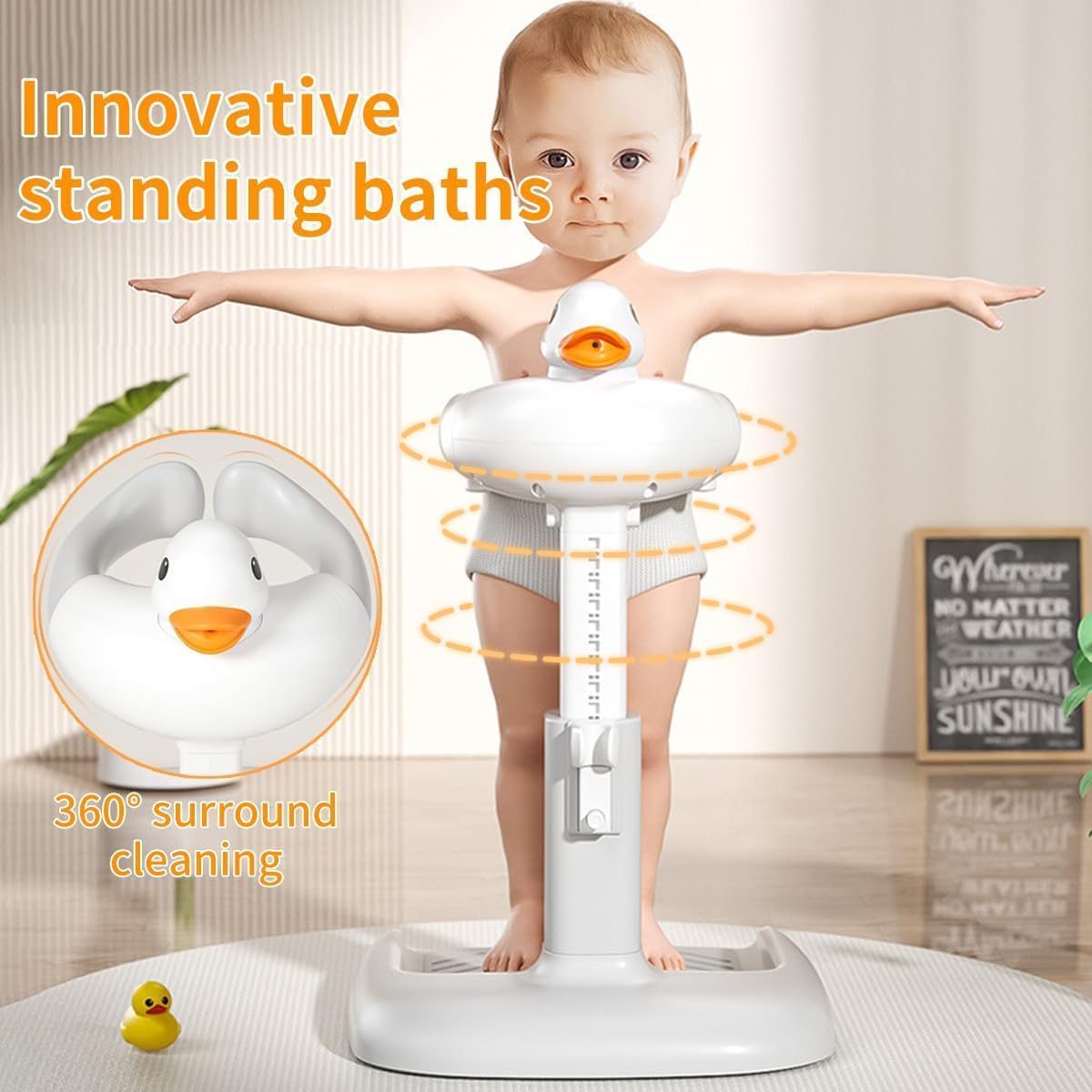 Fohome Baby Shower Stand Support,Adjustable Bath Stand with Anti-Slip Base,Baby Bath Helper,Smart Water Flow Hug Tower Bath Support, Huggable Duck Bath Support for Infants & Toddlers — Photograph 5 of 7