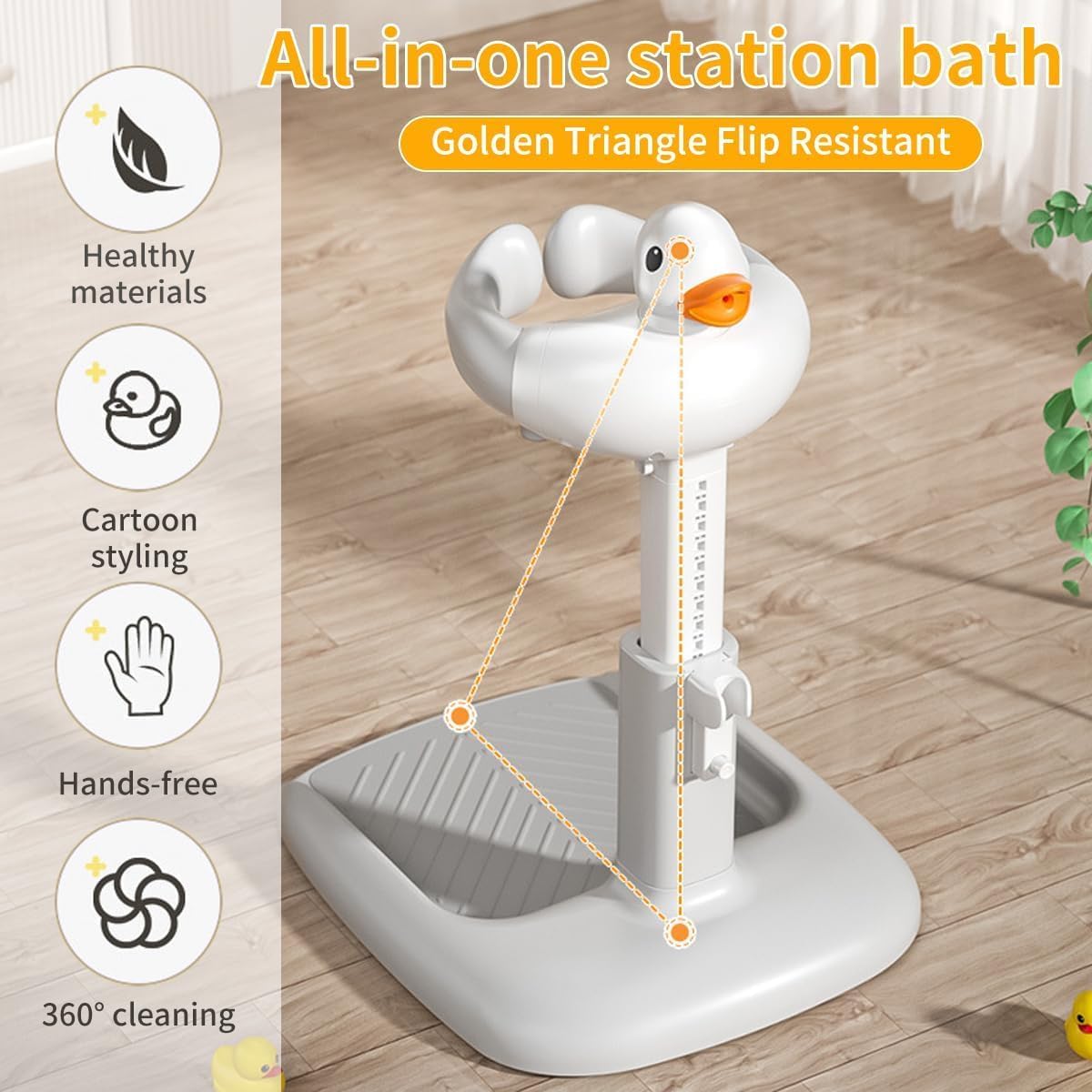 Fohome Baby Shower Stand Support,Adjustable Bath Stand with Anti-Slip Base,Baby Bath Helper,Smart Water Flow Hug Tower Bath Support, Huggable Duck Bath Support for Infants & Toddlers — Photograph 6 of 7