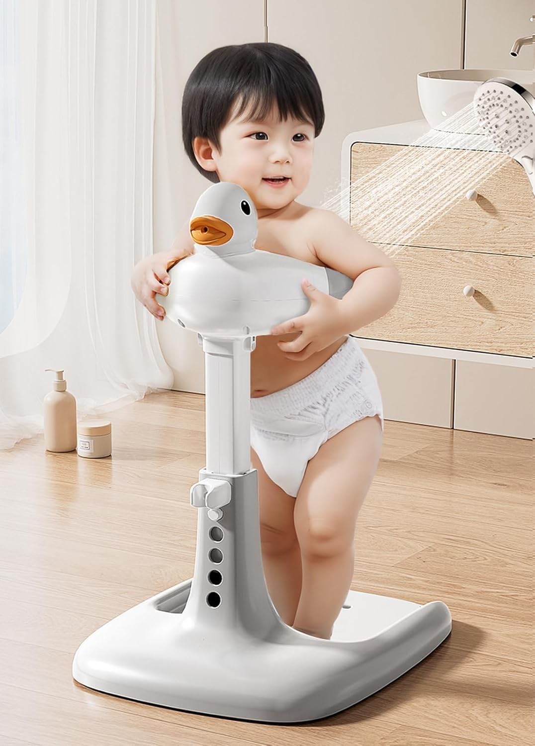 Fohome Baby Shower Stand Support,Adjustable Bath Stand with Anti-Slip Base,Baby Bath Helper,Smart Water Flow Hug Tower Bath Support, Huggable Duck Bath Support for Infants & Toddlers — Photograph 7 of 7