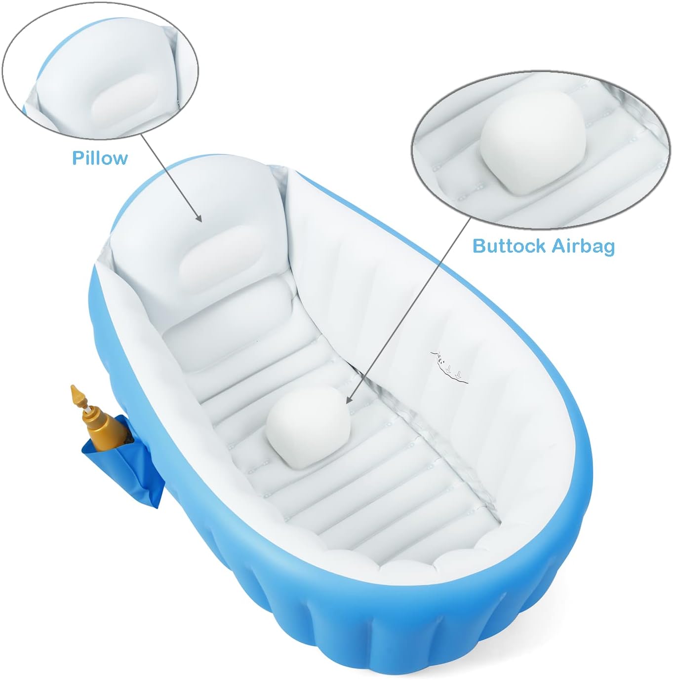 PandaEar Baby Inflatable Bathtub, Portable Travel Baby Infant Bath Tub Toddler Bathtub with Air Pump, Foldable Non-Slip Shower Basin Mini Air Swimming Pool for Newborn (Blue) — Photograph 3 of 6
