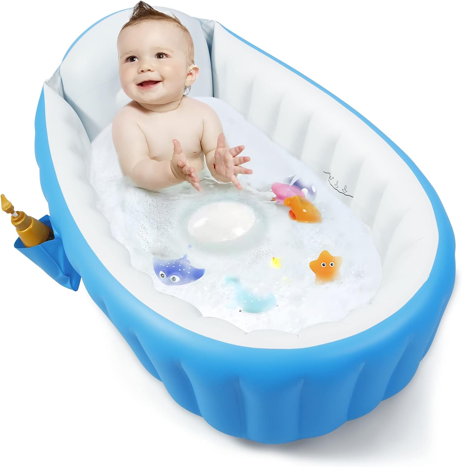 PandaEar Baby Inflatable Bathtub, Portable Travel Baby Infant Bath Tub Toddler Bathtub with Air Pump, Foldable Non-Slip Shower Basin Mini Air Swimming Pool for Newborn (Blue) — Photograph 5 of 6