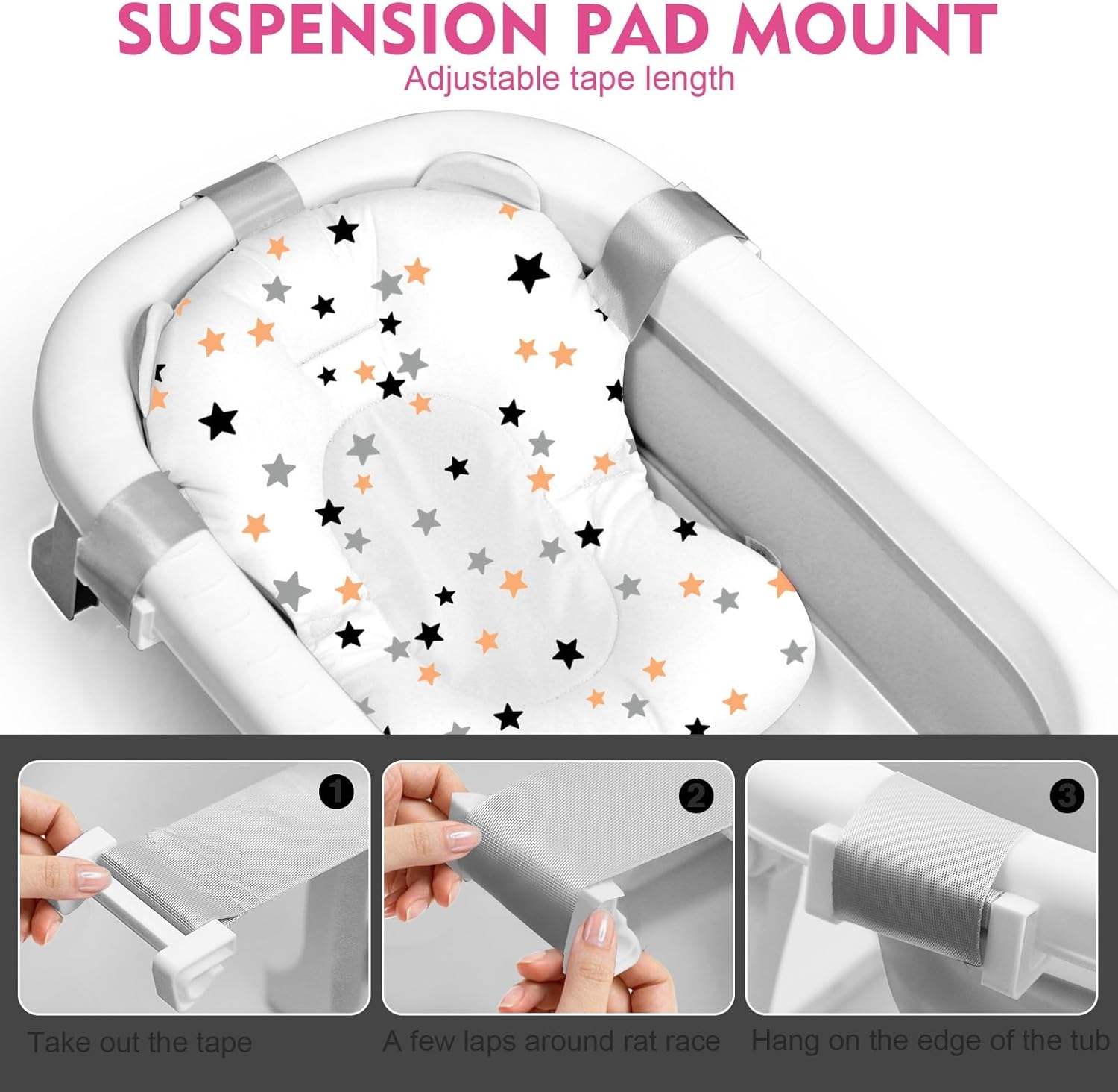 SKY-TOUCH Baby Foldable Bathing Tubs with Soft Bathmat Cushion & Thermometer, NewBorn Babybath Tub with Drain Hole, Non-Slip Support Leg for 0-6 Years Boy Girl (Grey) — Photograph 5 of 5