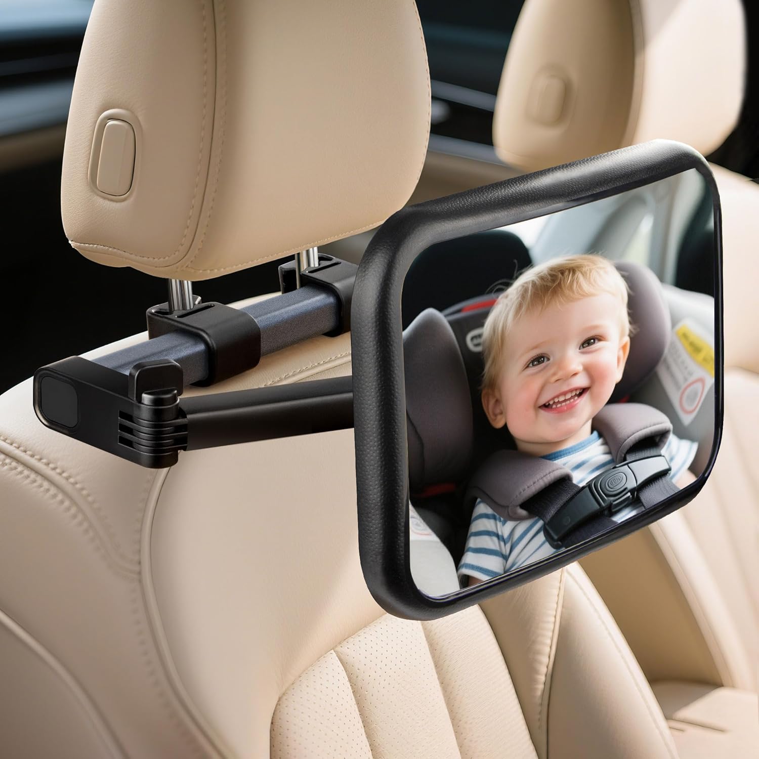 WEKUBA Baby Car Mirror, Stretchable Adjustable Car Mirror for Baby, 360°Rotating, Safe Shatterproof Car Seat Mirror, Shockproof Car Seat Mirror, Hook and Clip Design, Easy to install, Child Essentials