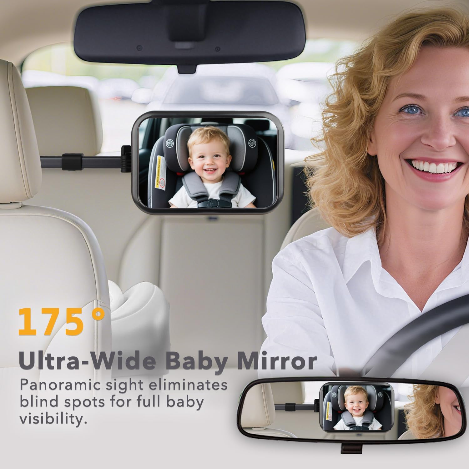 WEKUBA Baby Car Mirror, Stretchable Adjustable Car Mirror for Baby, 360°Rotating, Safe Shatterproof Car Seat Mirror, Shockproof Car Seat Mirror, Hook and Clip Design, Easy to install, Child Essentials — Photograph 3 of 7
