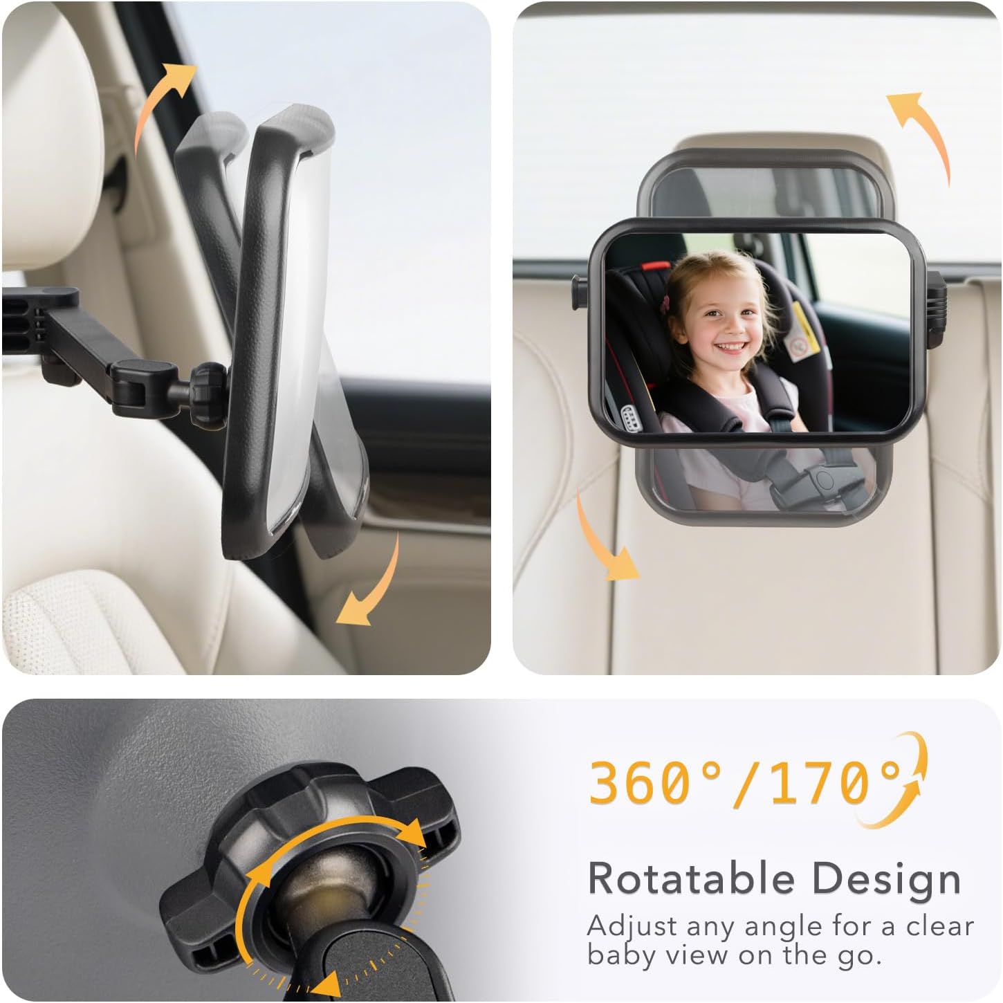 WEKUBA Baby Car Mirror, Stretchable Adjustable Car Mirror for Baby, 360°Rotating, Safe Shatterproof Car Seat Mirror, Shockproof Car Seat Mirror, Hook and Clip Design, Easy to install, Child Essentials — Photograph 4 of 7
