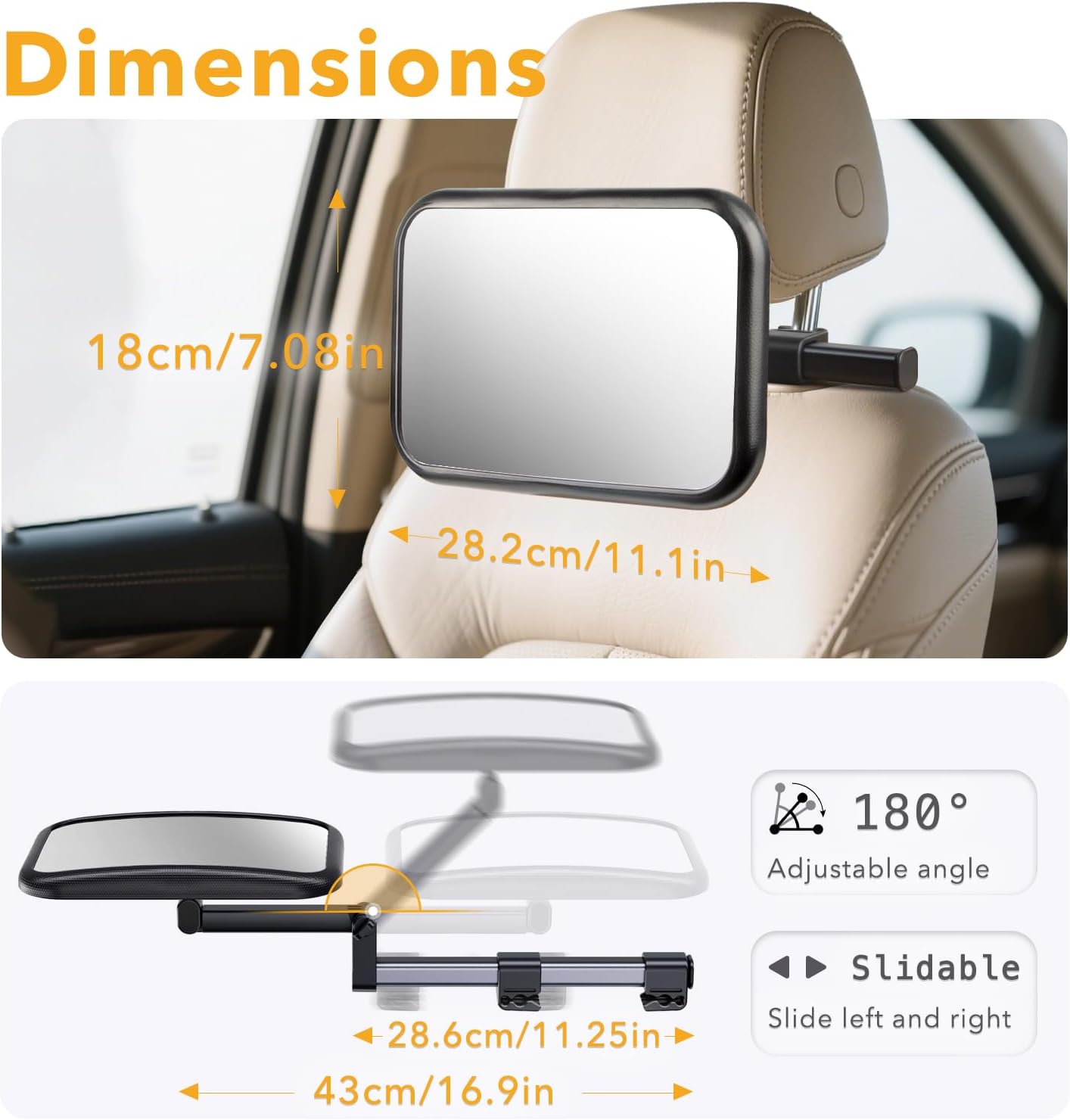 WEKUBA Baby Car Mirror, Stretchable Adjustable Car Mirror for Baby, 360°Rotating, Safe Shatterproof Car Seat Mirror, Shockproof Car Seat Mirror, Hook and Clip Design, Easy to install, Child Essentials — Photograph 6 of 7