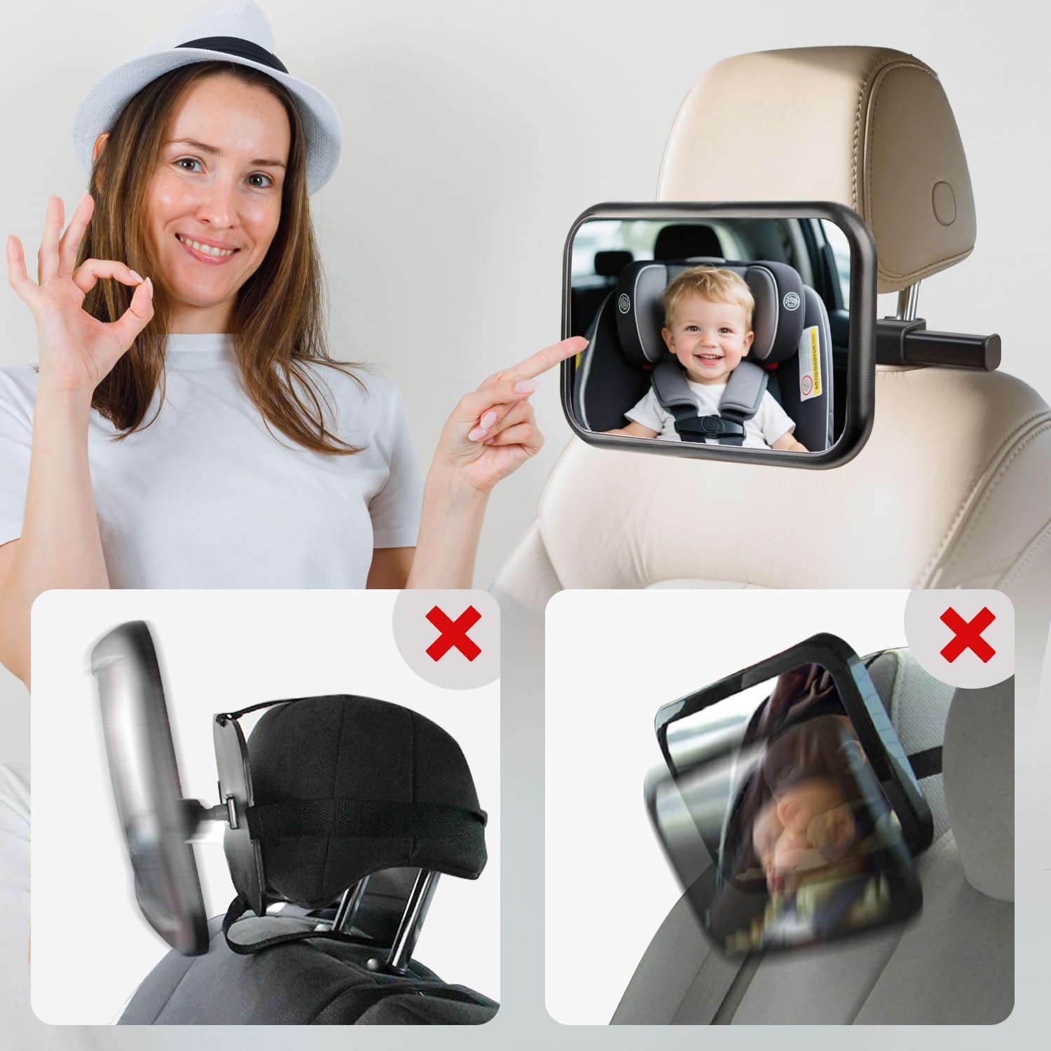 WEKUBA Baby Car Mirror, Stretchable Adjustable Car Mirror for Baby, 360°Rotating, Safe Shatterproof Car Seat Mirror, Shockproof Car Seat Mirror, Hook and Clip Design, Easy to install, Child Essentials — Photograph 7 of 7