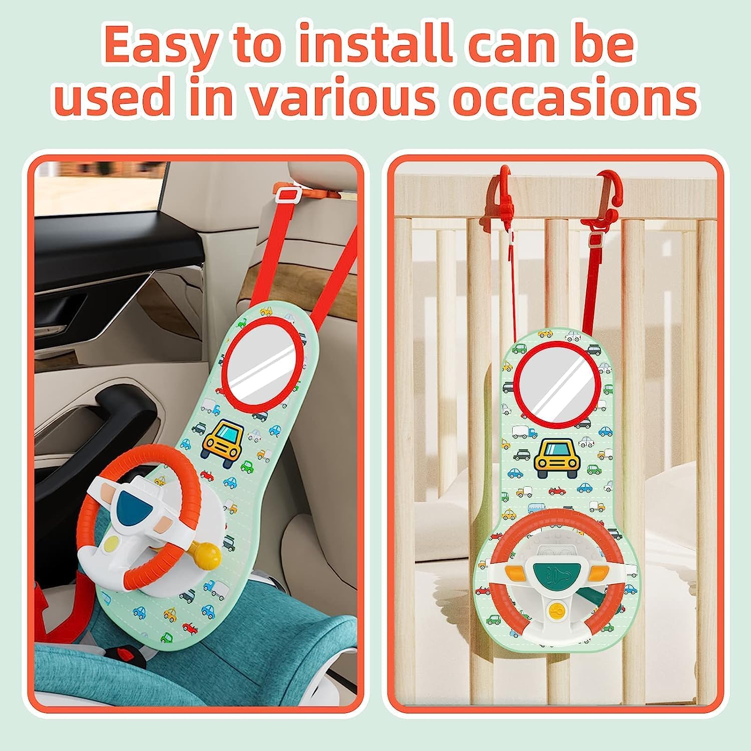 AM ANNA Baby Car Seat Toys for Infants with Mirror, Carseat Toys Steering Wheel with Music Lights and Driving Sounds, Travel Car Seat Toy for Infants Babies 6 to 12 Months — Photograph 2 of 7