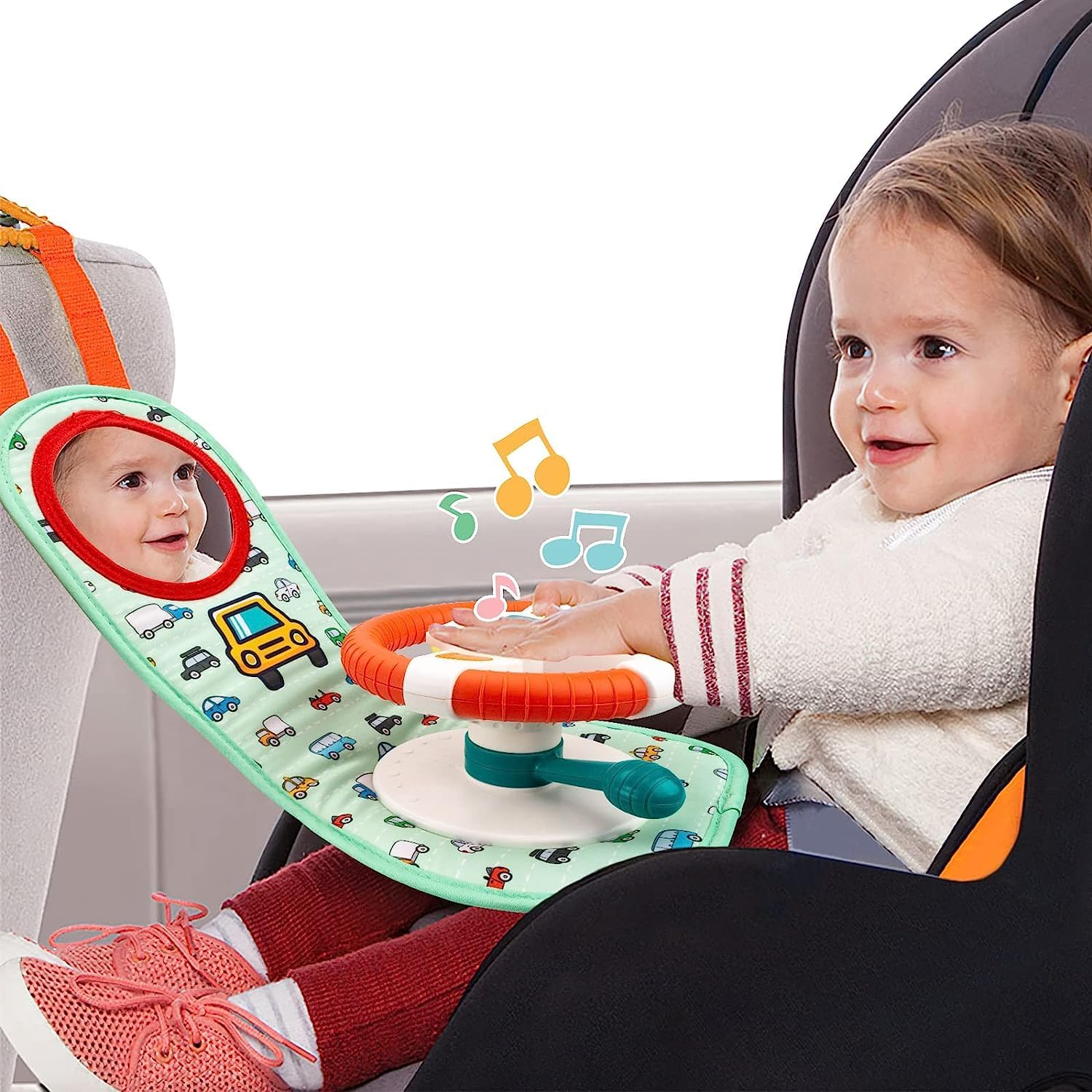 AM ANNA Baby Car Seat Toys for Infants with Mirror, Carseat Toys Steering Wheel with Music Lights and Driving Sounds, Travel Car Seat Toy for Infants Babies 6 to 12 Months — Photograph 6 of 7
