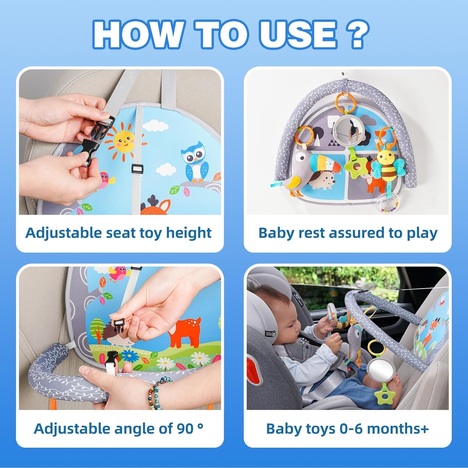 KASTWAVE Koty Rear Facing Car Seat Toy, Baby Kick & Play Activity Center, Car Seat Activity Arch with Music, Mirror and Rattle Toys for Children, Developmental Toys for Babies, Travel Toddler Toys — Photograph 3 of 5