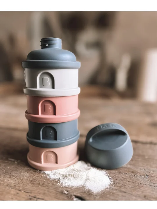 Beaba Formula Milk Container with 4 Compartments - Mineral Grey/Pink