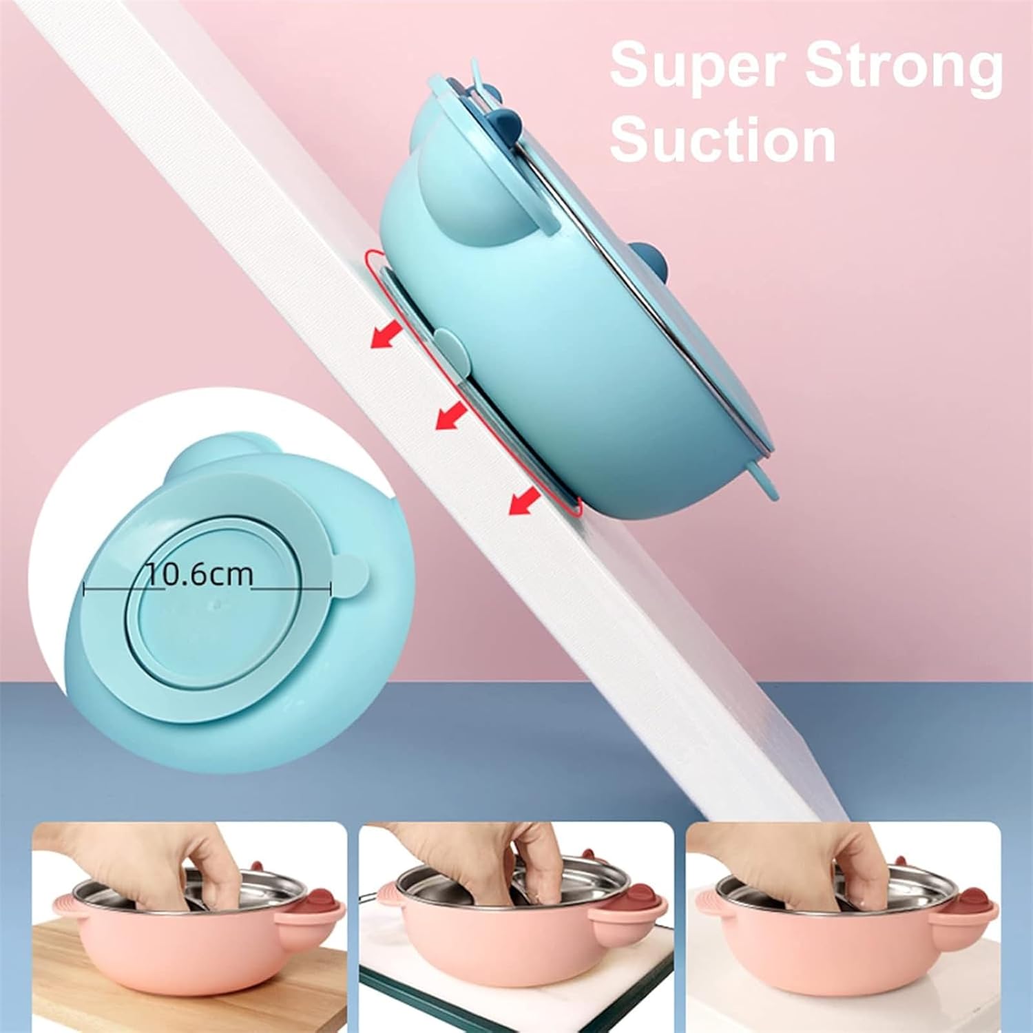 MOTIM Stainless Steel Baby Feeding Bowl, Toddler Suction Plate with Lid Spoon and Fork, BPA Free Easy to clean for Baby Toddler (Blue) — Photograph 5 of 9