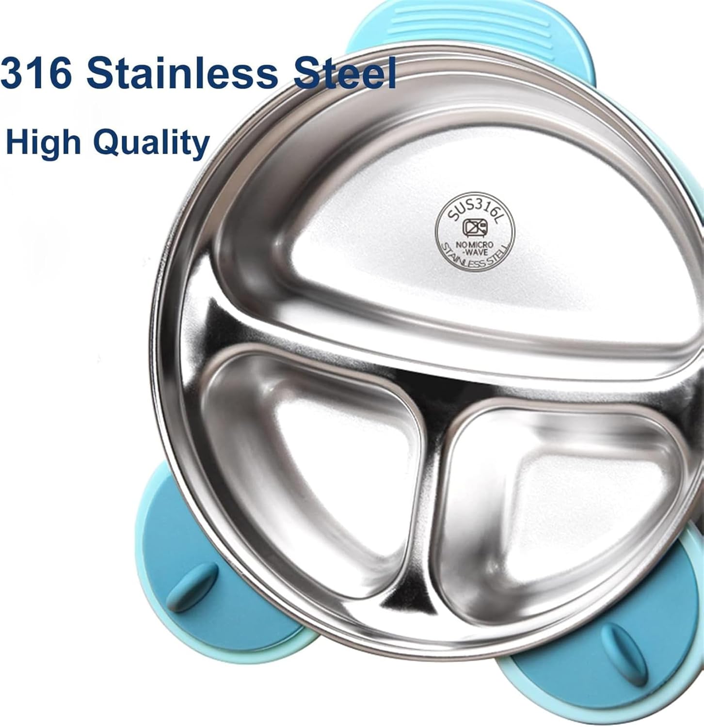 MOTIM Stainless Steel Baby Feeding Bowl, Toddler Suction Plate with Lid Spoon and Fork, BPA Free Easy to clean for Baby Toddler (Blue) — Photograph 6 of 9