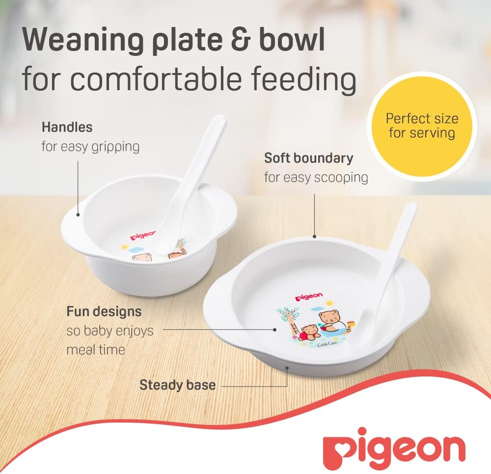 Pigeon Feeding Set, 1 Cereal Bowl, 1 Soup Bowl, 1 Feeding Spoon, 1 Baby Spoon, Quickly Explore, Makes Meal Time Fun, BPA Free, 6 + Months, White — Photograph 3 of 7