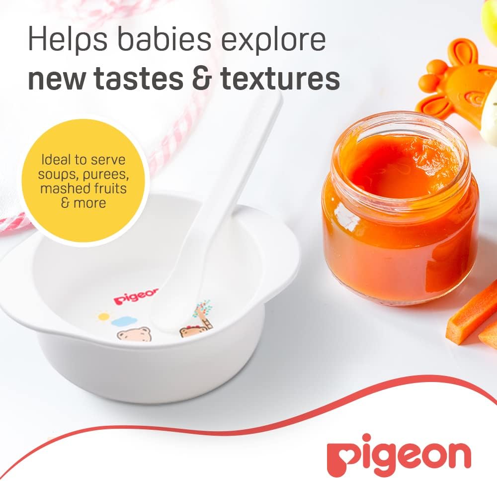 Pigeon Feeding Set, 1 Cereal Bowl, 1 Soup Bowl, 1 Feeding Spoon, 1 Baby Spoon, Quickly Explore, Makes Meal Time Fun, BPA Free, 6 + Months, White — Photograph 6 of 7