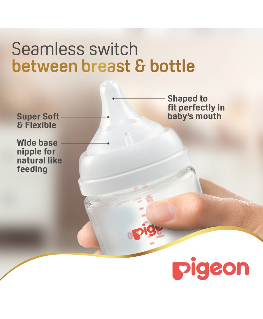 Pigeon Softouch Wide Neck Glass Nursing Bottle, Medium Nipple Size, BPA Free, 3 + Months, 240ml — Photograph 4 of 7