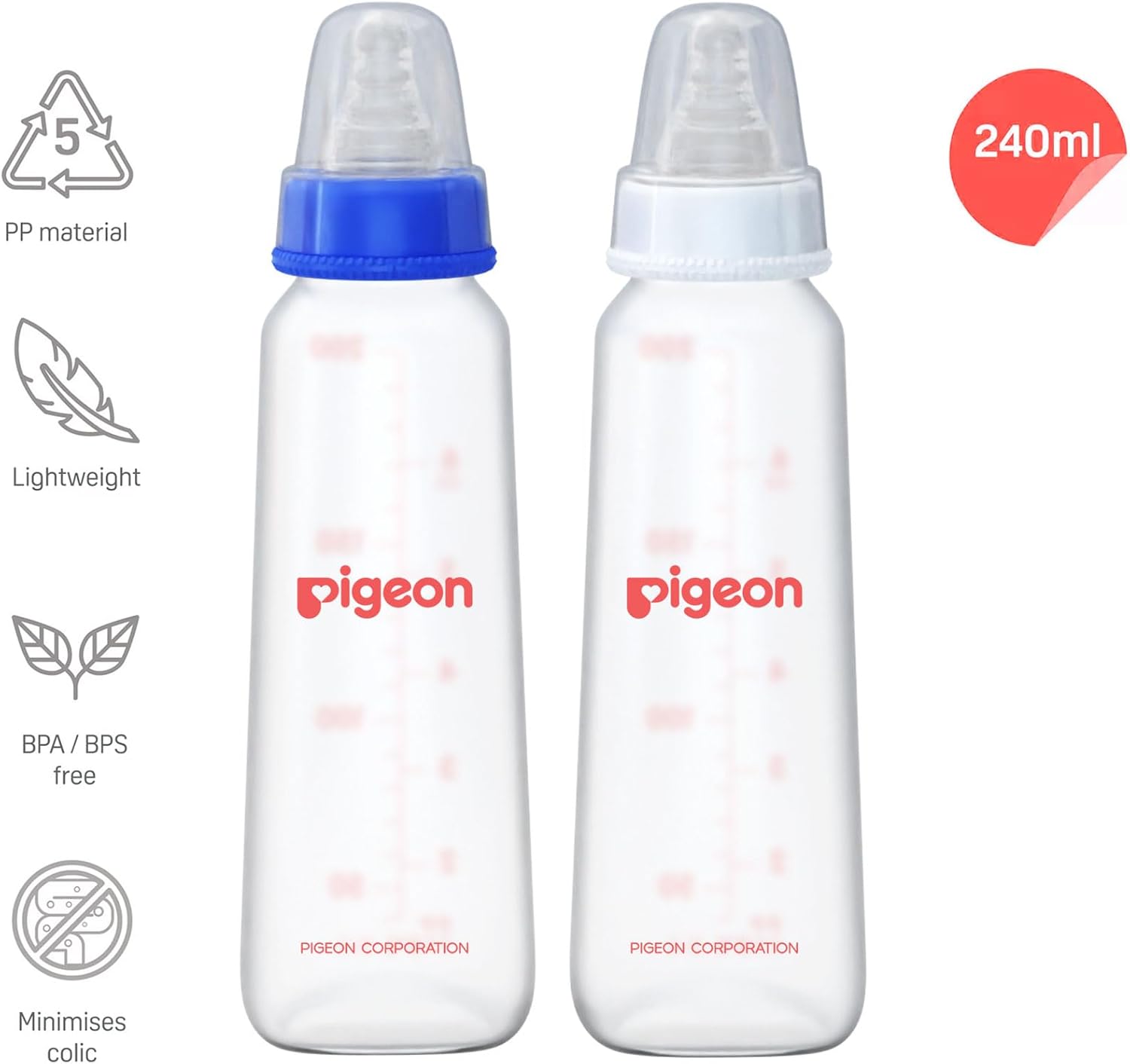 Pigeon Peristaltic Baby Nursing/Feeding Bottle KPP Nipple L,For 9+ Month Babies,BPA Free,BPS Free,Blue and White,240 ml,Pack of 2 — Photograph 2 of 6