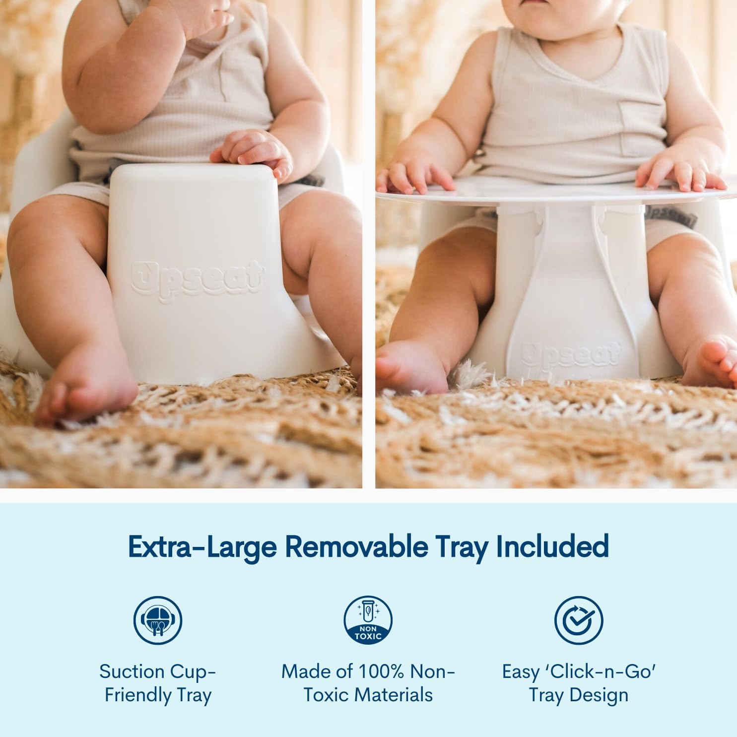Upseat Baby Floor Seat Booster Chair for Sitting Up with Removable Tray for Meals and Playtime, Developed with Physical Therapists for Safe and Healthy Hip Development and Posture (Coconut) — Photograph 3 of 8