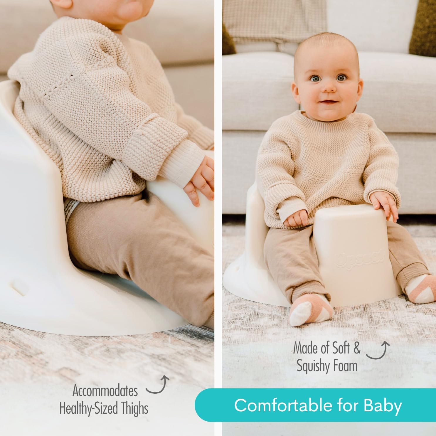 Upseat Baby Floor Seat Booster Chair for Sitting Up with Removable Tray for Meals and Playtime, Developed with Physical Therapists for Safe and Healthy Hip Development and Posture (Coconut) — Photograph 4 of 8