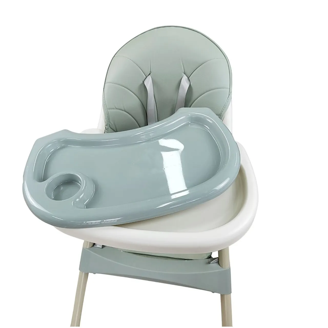 5 in 1 Convertible Baby High Chair, Foldable Toddler Dining Chair with Removable Tray, 5-Point Safety Harness, PU Cushion & Anti-Slip Base, Portable Height Adjustable High Chair for Kids — Photograph 4 of 9