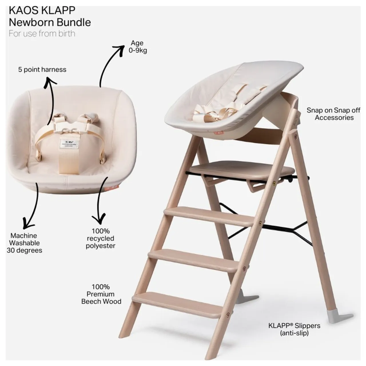 KAOS Klapp Recycled High Chair with Newborn Bundle – Desert Sand — Photograph 3 of 8