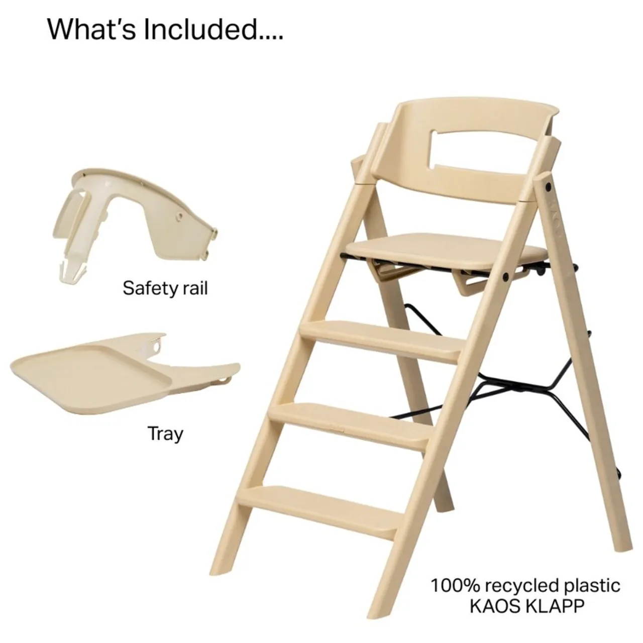 Kaos Klapp Recycled High Chair With Safety Rail & Food Tray - Desert Sand — Photograph 2 of 8