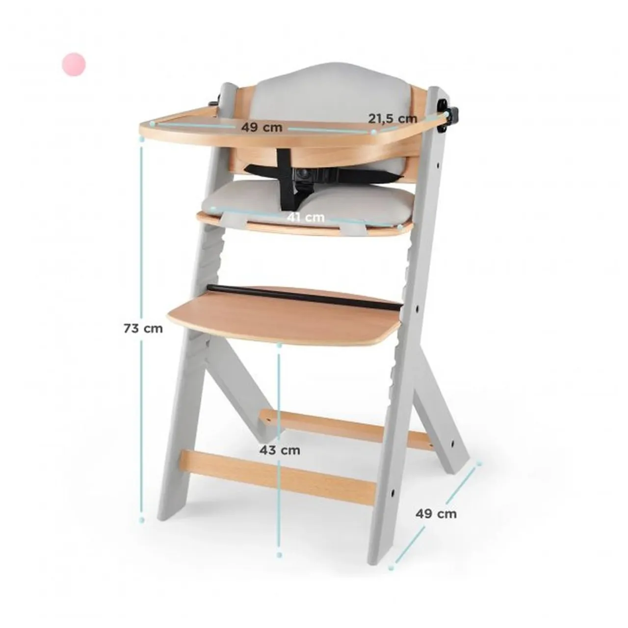 Kinderkraft ENOCK Wooden High Chair with Cushion - Grey — Photograph 4 of 7