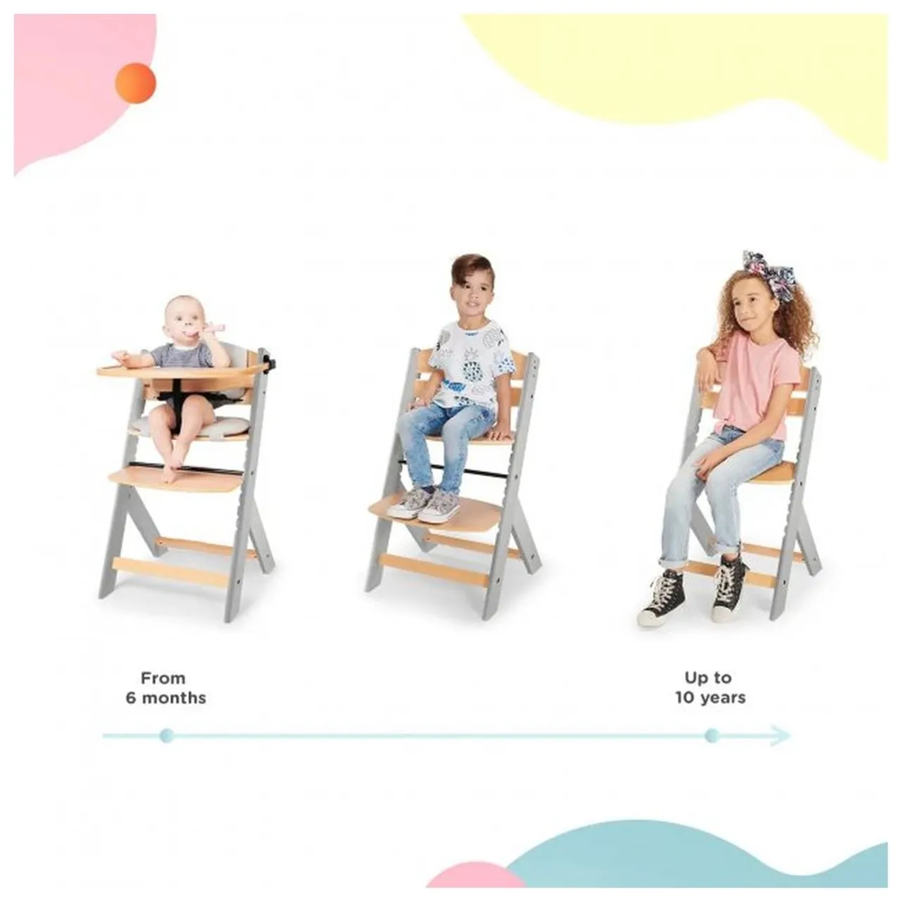 Kinderkraft ENOCK Wooden High Chair with Cushion - Grey — Photograph 7 of 7