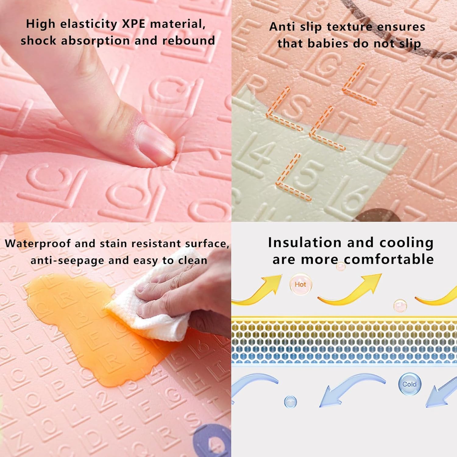 Beauenty Baby Play Mat, 200*180*1.5CM Waterproof Non-Slip Large Reversible Playmat Crawling Mat, Extra Thick Soft Baby Playmats for Playing or Camping Mat Bedroom Living Room Plush Carpet Area (A) — Photograph 5 of 8