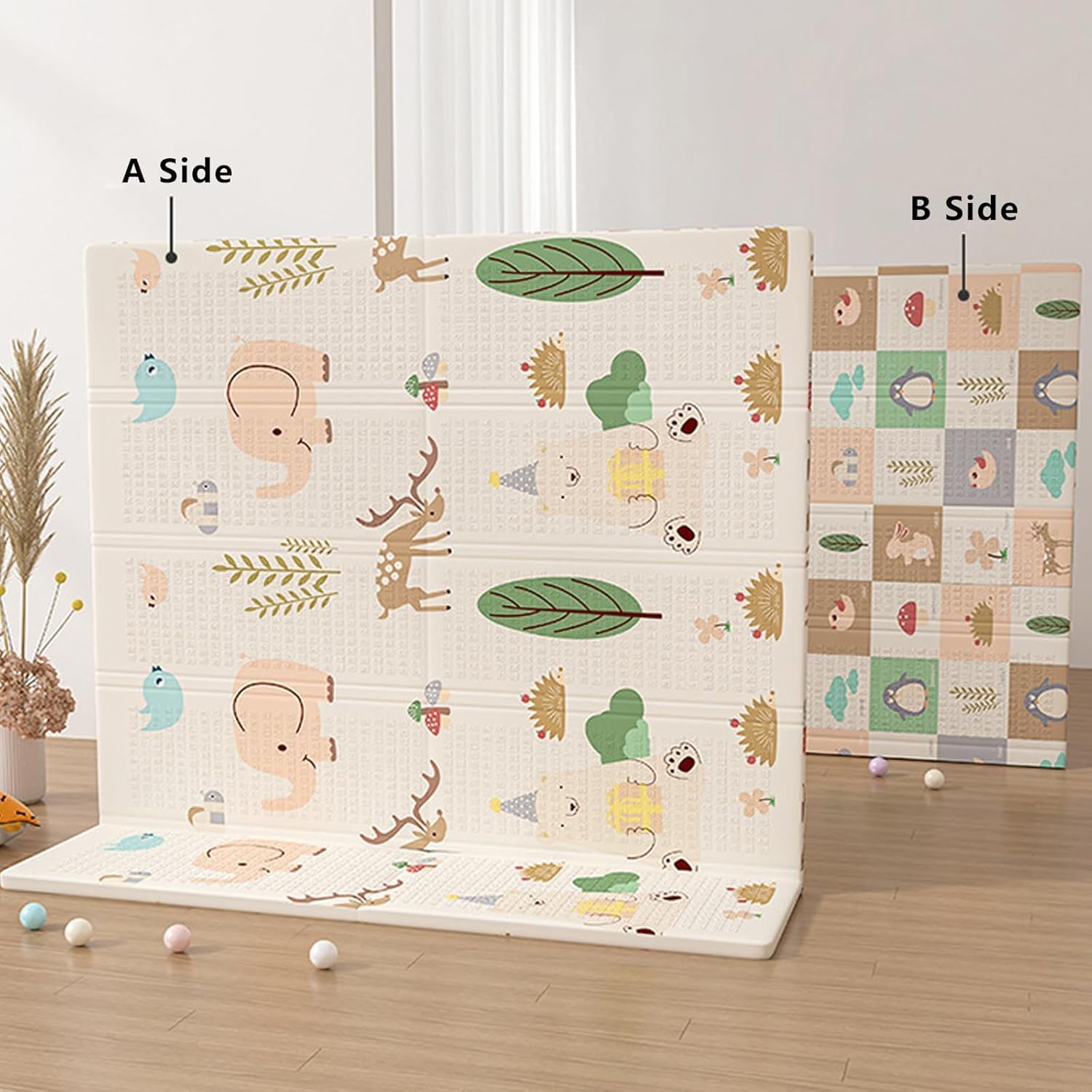 Beauenty Baby Play Mat, 200*180*1.5CM Waterproof Non-Slip Large Reversible Playmat Crawling Mat, Extra Thick Soft Baby Playmats for Playing or Camping Mat Bedroom Living Room Plush Carpet Area (A) — Photograph 6 of 8