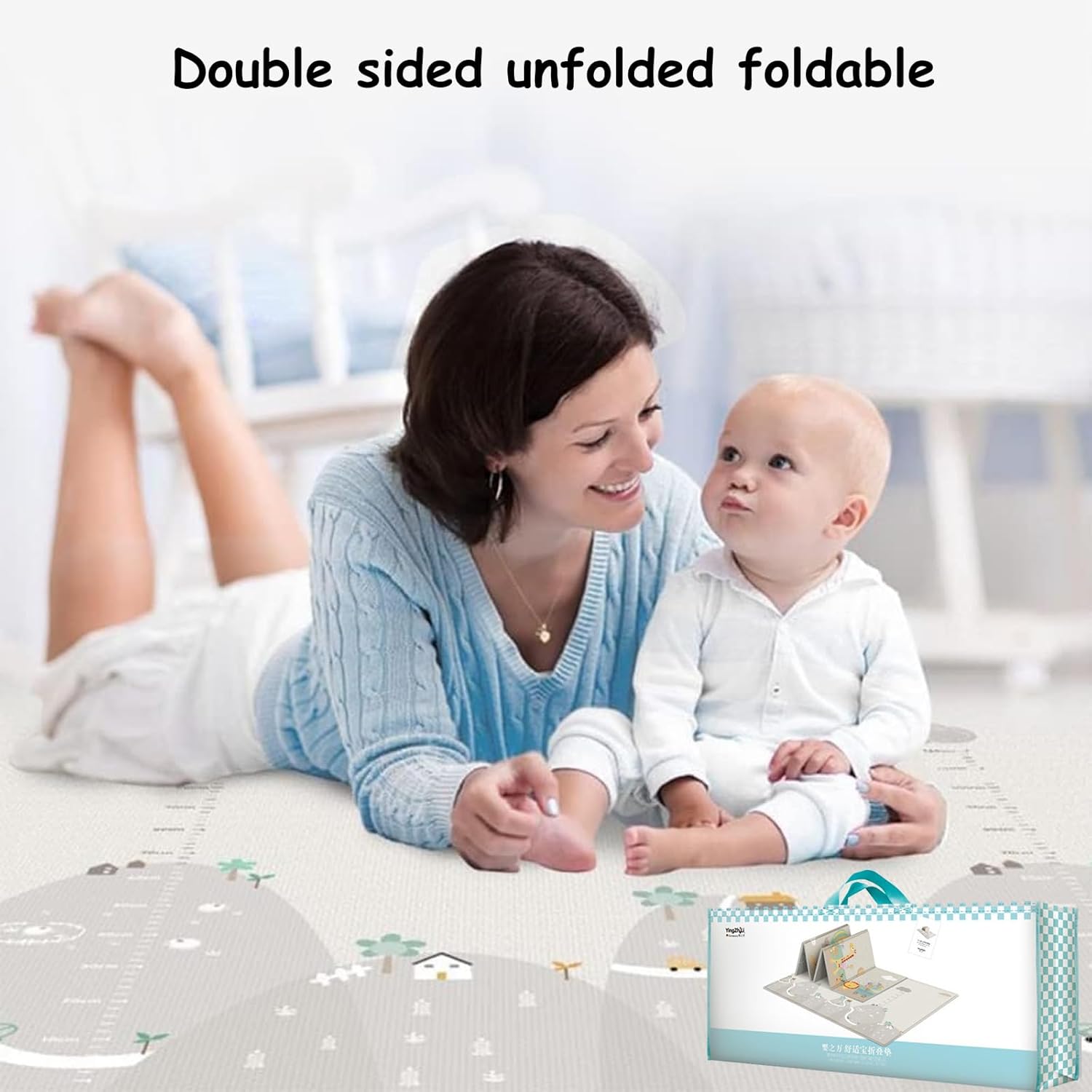 Beauenty Baby Play Mat, 200*180*1.5CM Waterproof Non-Slip Large Reversible Playmat Crawling Mat, Extra Thick Soft Baby Playmats for Playing or Camping Mat Bedroom Living Room Plush Carpet Area (B) — Photograph 5 of 9