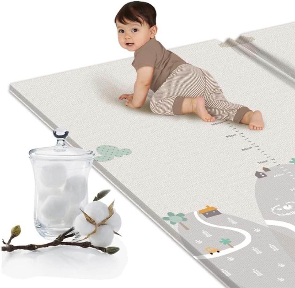 Beauenty Baby Play Mat, 200*180*1.5CM Waterproof Non-Slip Large Reversible Playmat Crawling Mat, Extra Thick Soft Baby Playmats for Playing or Camping Mat Bedroom Living Room Plush Carpet Area (B) — Photograph 6 of 9