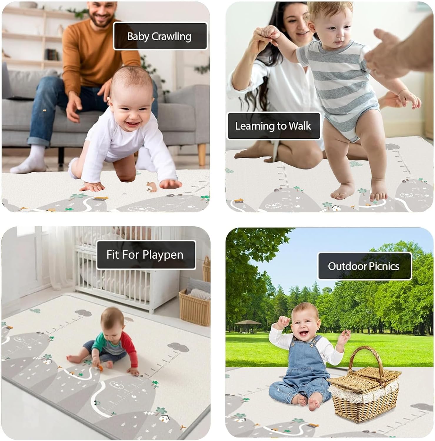 Beauenty Baby Play Mat, 200*180*1.5CM Waterproof Non-Slip Large Reversible Playmat Crawling Mat, Extra Thick Soft Baby Playmats for Playing or Camping Mat Bedroom Living Room Plush Carpet Area (B) — Photograph 7 of 9
