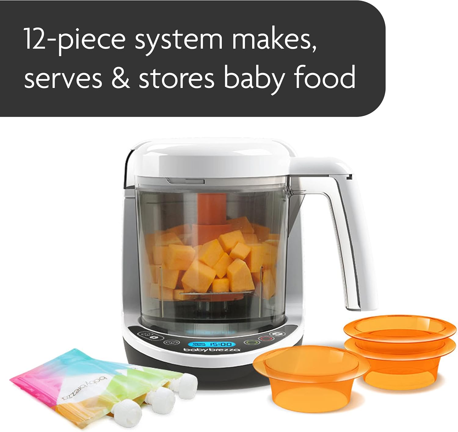 Baby Brezza One Step Baby Food Maker Deluxe Cooker and Blender in One to Steam and Puree Baby Food for Pouches - Make Organic Food for Infants and Toddlers - Set Includes 3 Pouches and 3 Funnels — Photograph 6 of 8