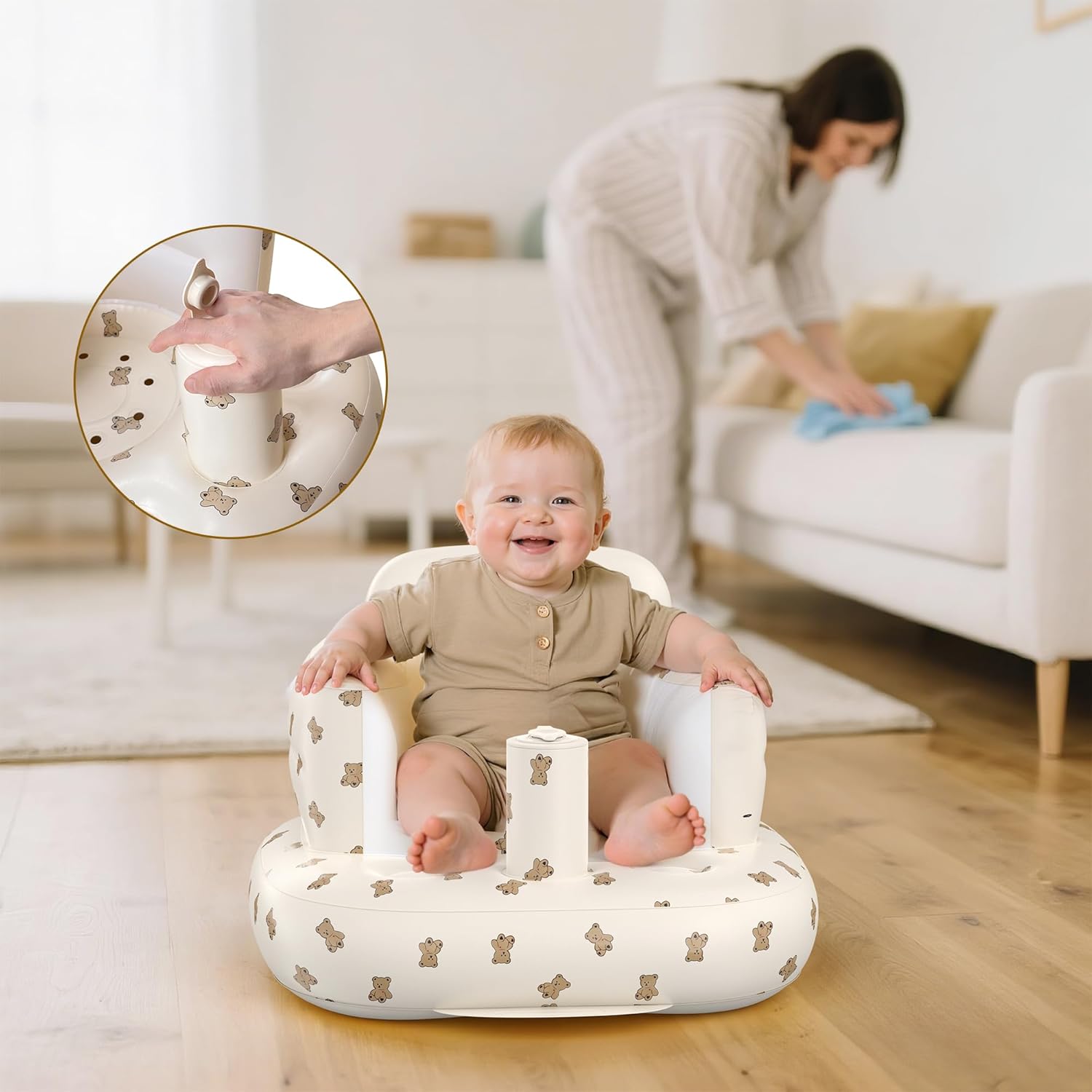 Baby Inflatable Seat for Babies 3-36 Months, Built in Air Pump Infant Back Support Sofa Toddler Chair for Sitting Up, Baby Floor Seater Gifts — Photograph 2 of 7
