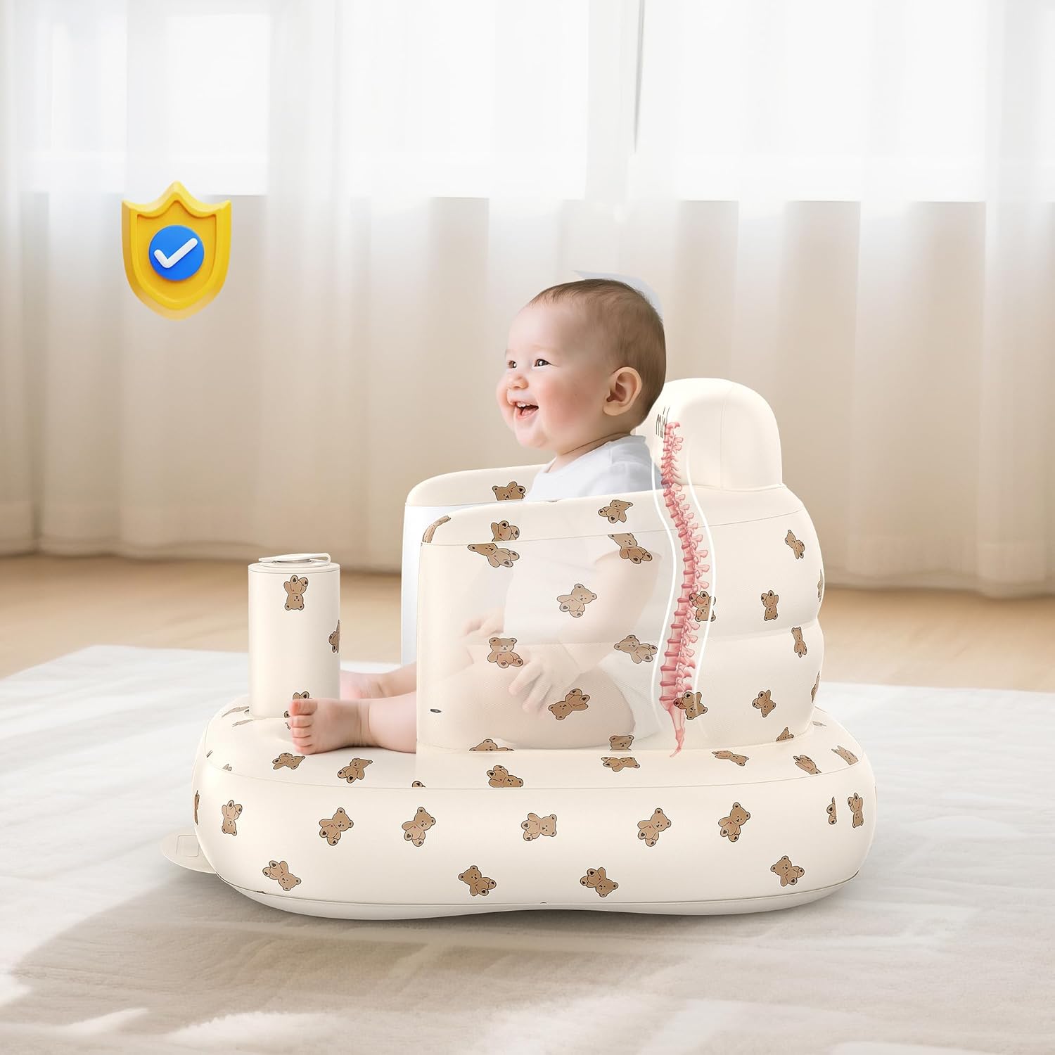 Baby Inflatable Seat for Babies 3-36 Months, Built in Air Pump Infant Back Support Sofa Toddler Chair for Sitting Up, Baby Floor Seater Gifts — Photograph 3 of 7