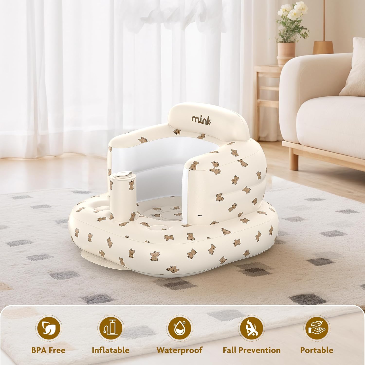 Baby Inflatable Seat for Babies 3-36 Months, Built in Air Pump Infant Back Support Sofa Toddler Chair for Sitting Up, Baby Floor Seater Gifts — Photograph 4 of 7