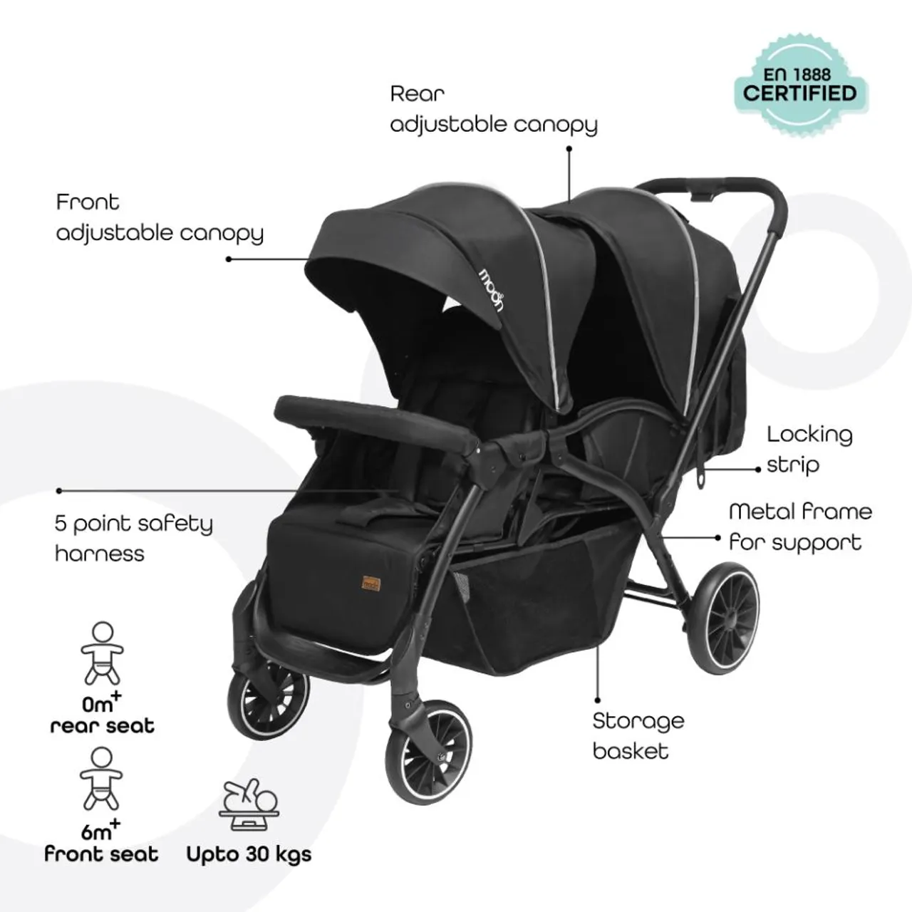 Moon Dois Foldable Twin Stroller - Black — Photograph 2 of 5