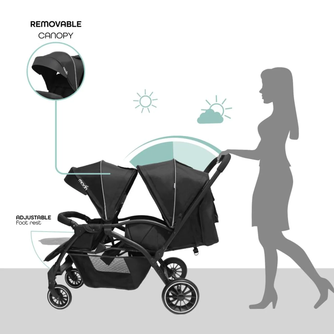Moon Dois Foldable Twin Stroller - Black — Photograph 4 of 5