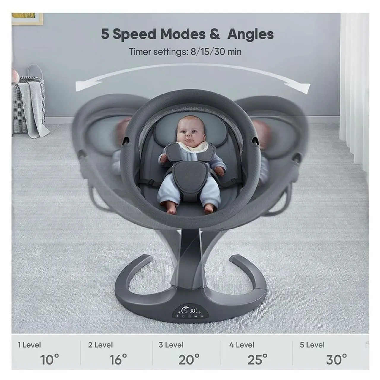 Little Learners - Soothing Baby Swing Chair with Music & Timer - Grey — Photograph 5 of 8