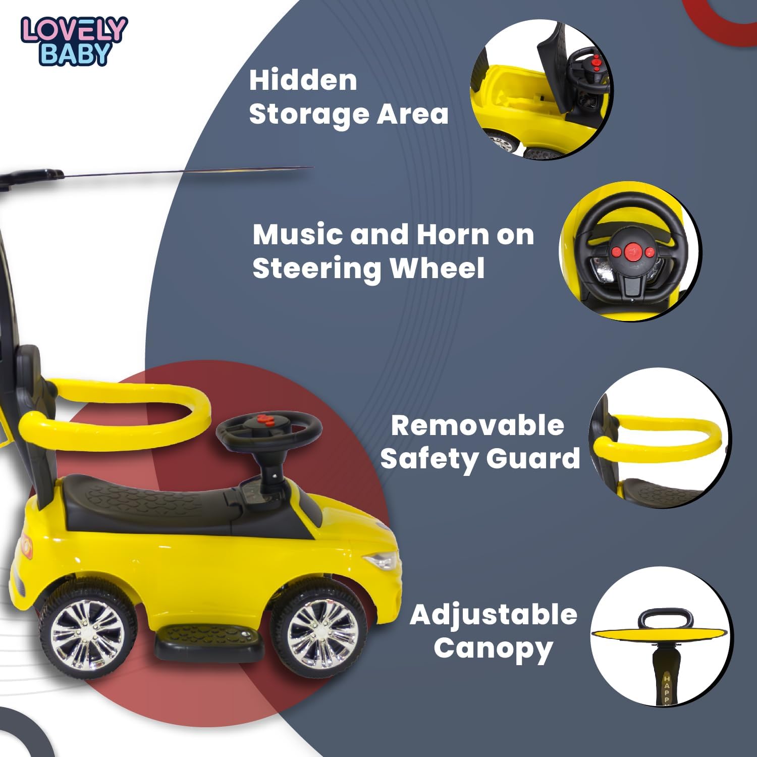 Push Car Lovely Baby LB 473HC 3 in 1 Push Car - Convertible Toddler Ride On Toy with Adjustable Handle and Removable Canopy, Suitable for Indoor and Outdoor Use — Photograph 3 of 6