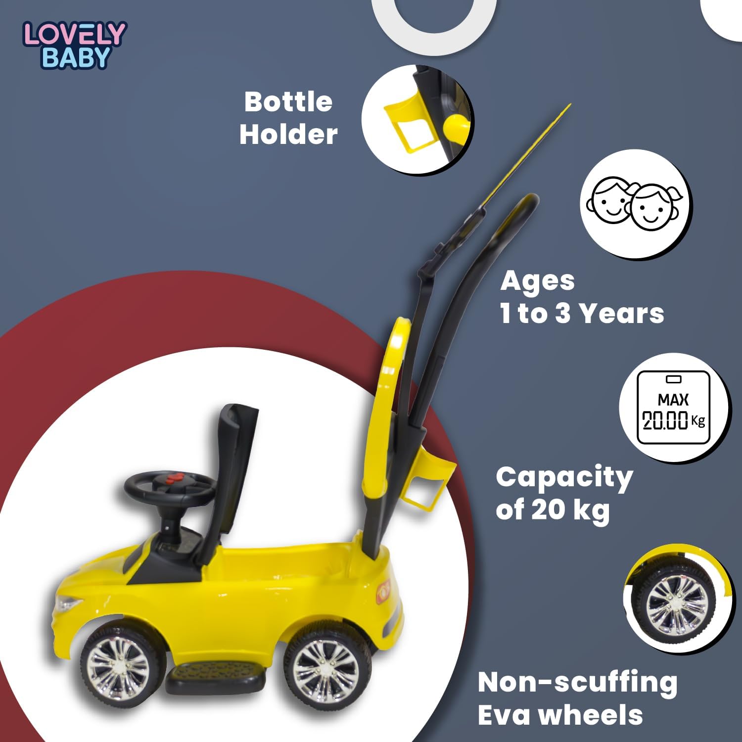 Push Car Lovely Baby LB 473HC 3 in 1 Push Car - Convertible Toddler Ride On Toy with Adjustable Handle and Removable Canopy, Suitable for Indoor and Outdoor Use — Photograph 4 of 6